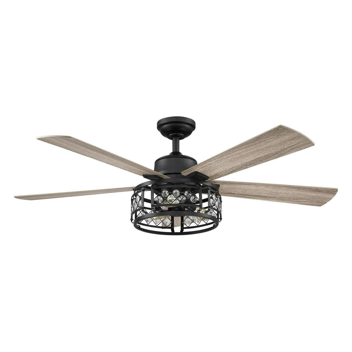 Oak Wooden Caged Light 5-Blade Crystal LED Ceiling Fan with Remote Control