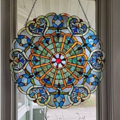 Round Tiffany Style Stained Glass Window Panel Suncatcher