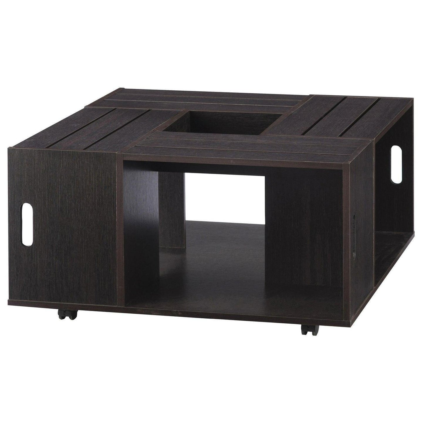 Slatted Top Coffee Table With Storage Wine Crate Design Espresso Finish 36x36in