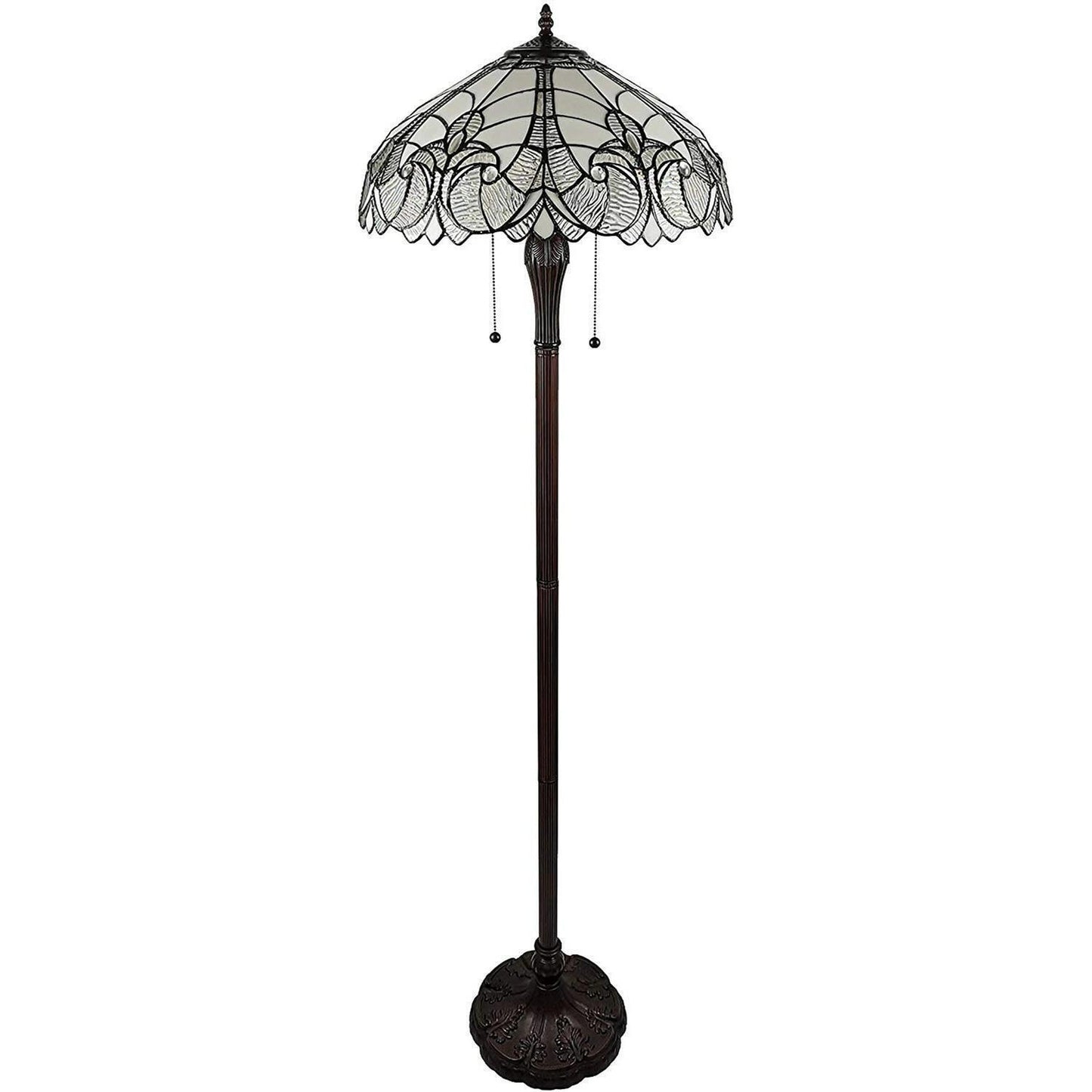 Tiffany Style Victorian White Stained Glass Floral Theme Floor Lamp