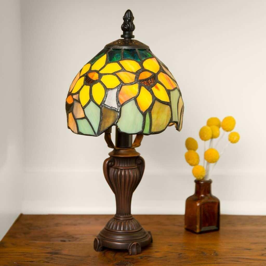 Tiffany Style Stained Glass Sunflower Blossoms Table Accent Reading Lamp 12in