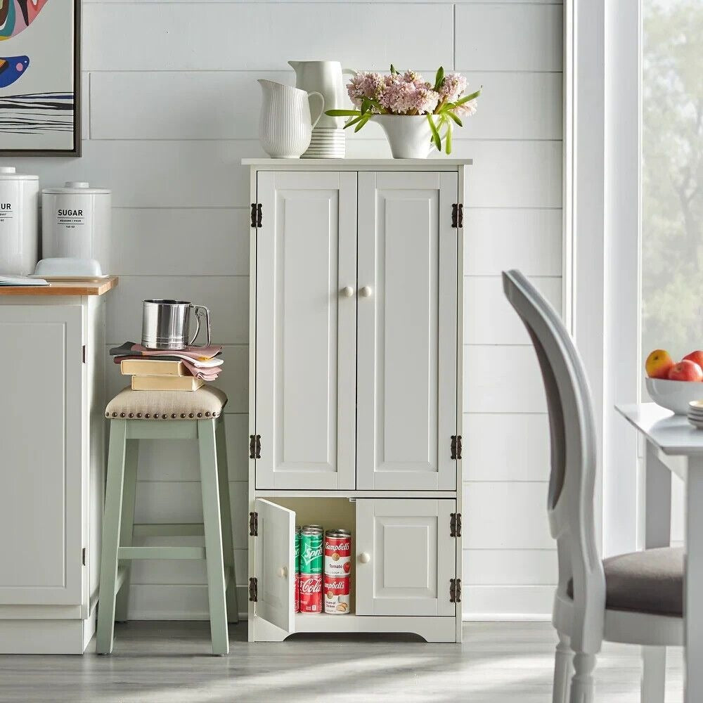 Country Kitchen Cabinet Storage Pantry Organizer Cupboard in Antique White 4ft