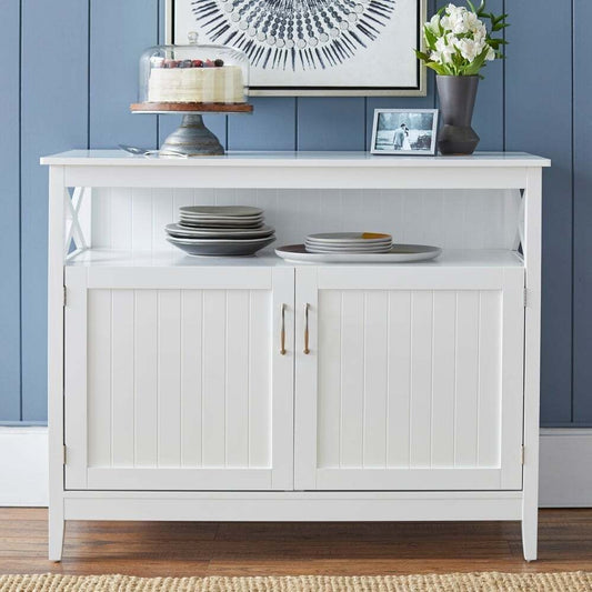 Country Style Dining Buffet Storage Cabinet Sideboard in White Finish