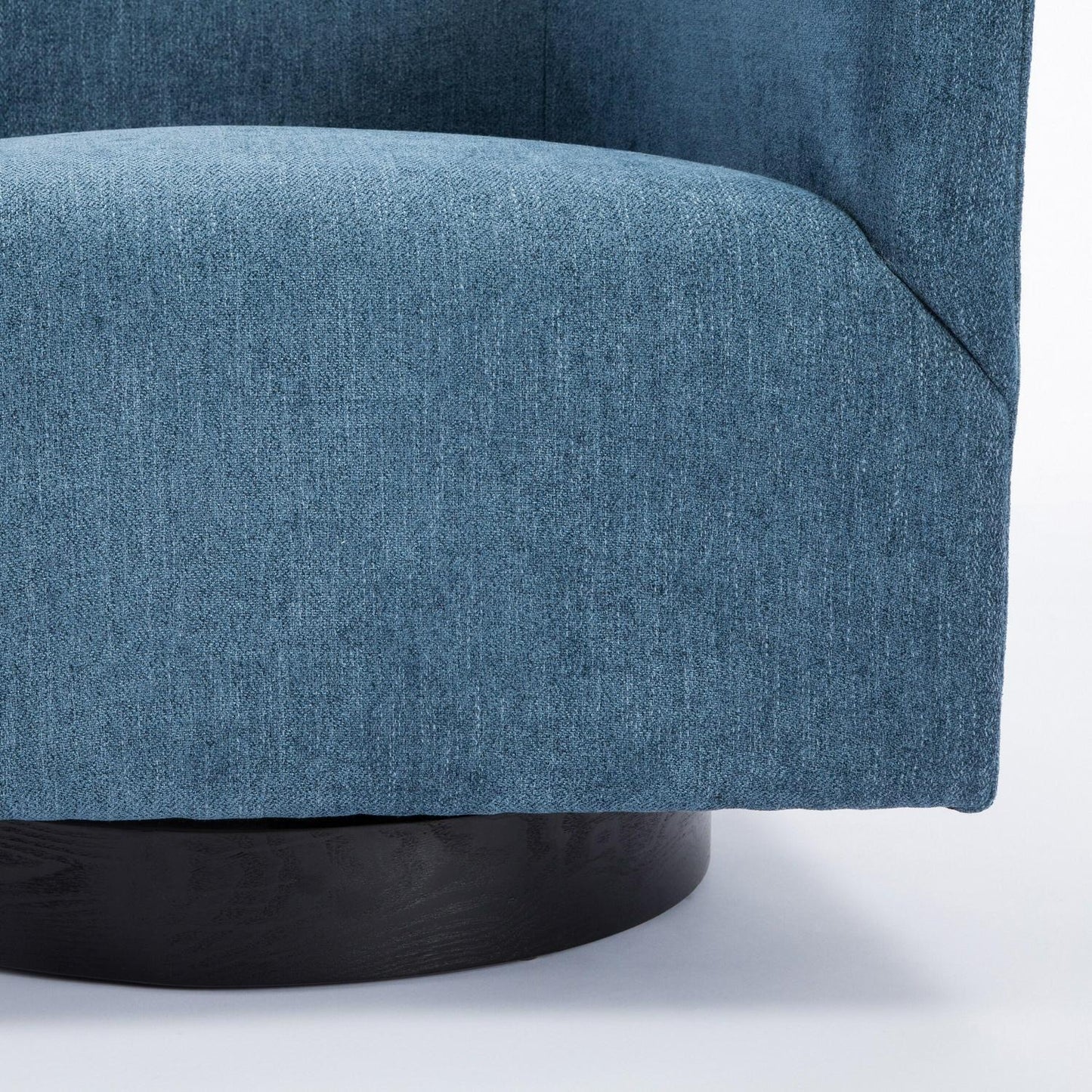 Swivel Accent Armchair with Wood Base and Barrel Back in Blue