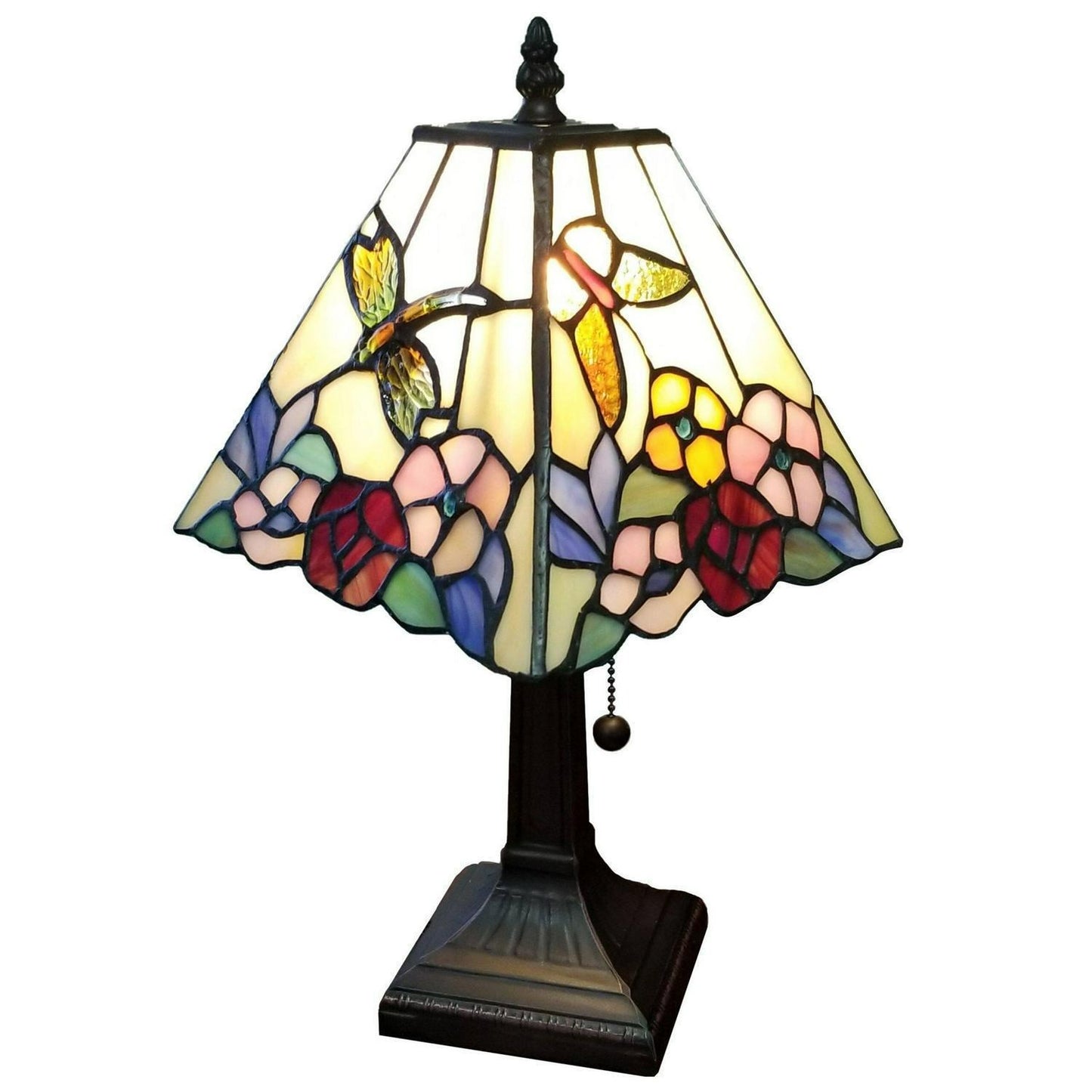 Tiffany Style Hummingbird and Butterfly 15in Stained Glass Accent Table Lamp