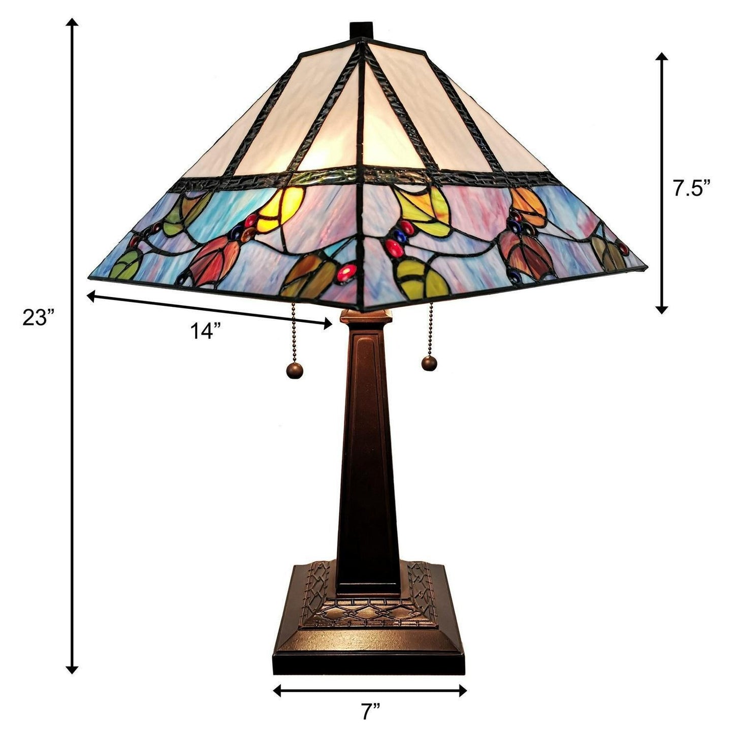 Mission Style Stained Glass Table Lamp Berries and Leaves Theme 22in Tall