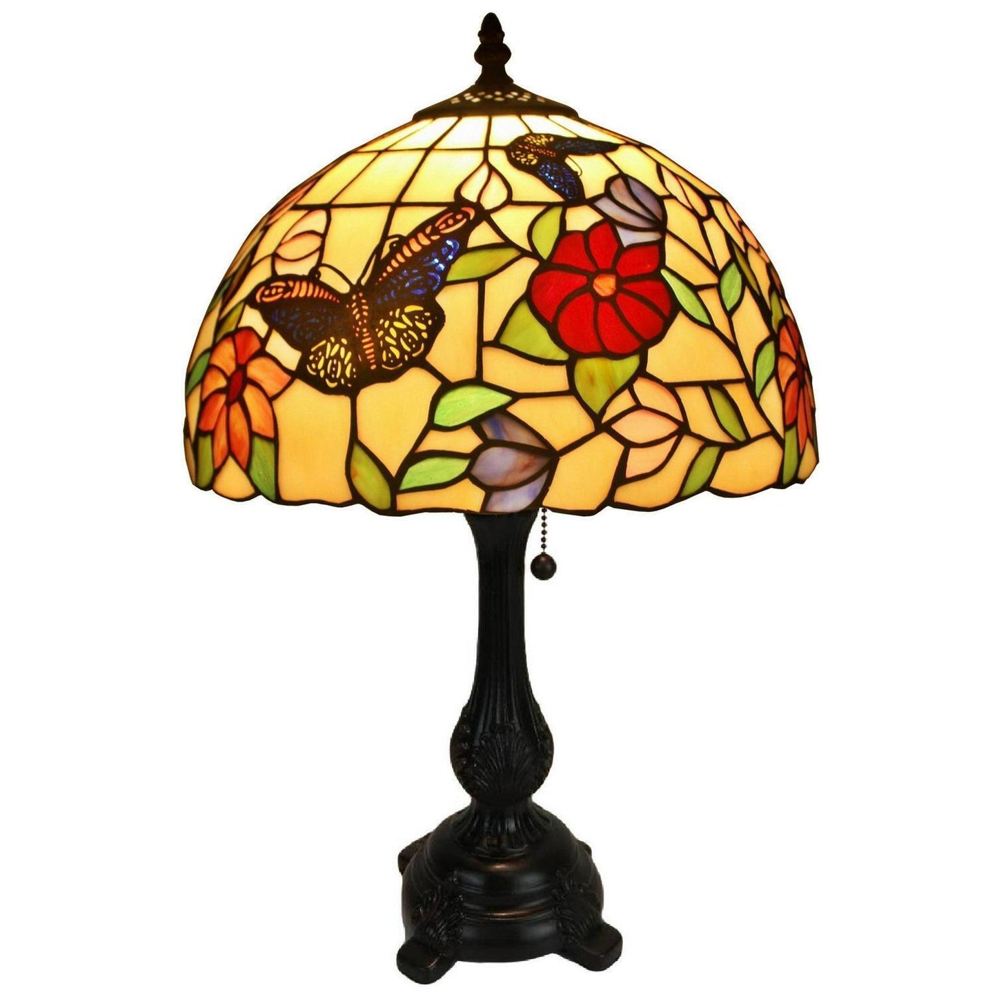 19in Floral Butterfly Yellow Tiffany Style Stained Glass Reading Table Lamp