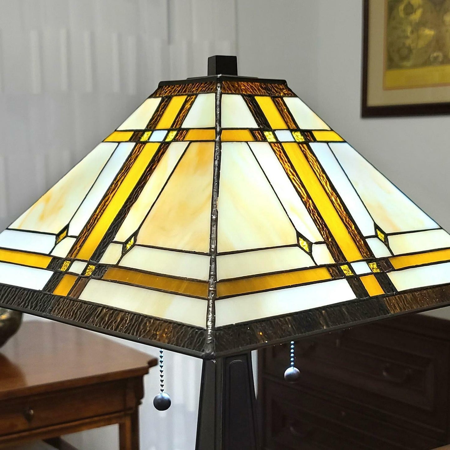 Tiffany Style Mission Table Lamp Handcrafted Stained Glass Accent Lamp