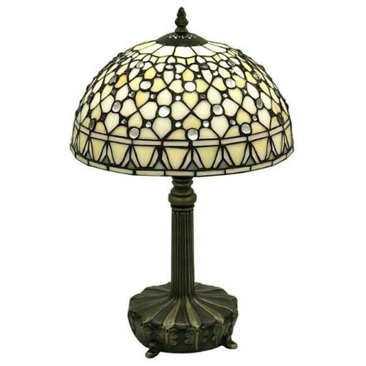 Tiffany Inspired Style White jeweled Stained Glass Table Lamp 19in