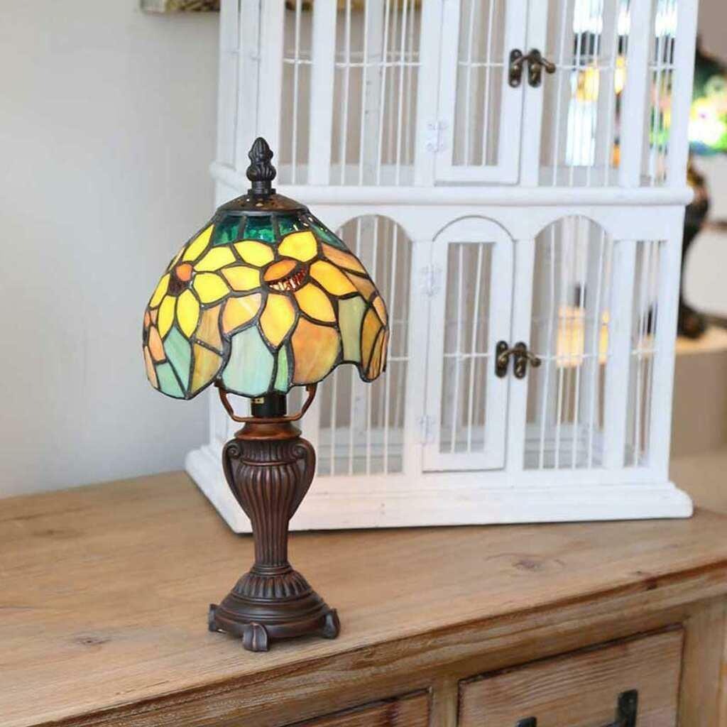 Tiffany Style Stained Glass Sunflower Blossoms Table Accent Reading Lamp 12in