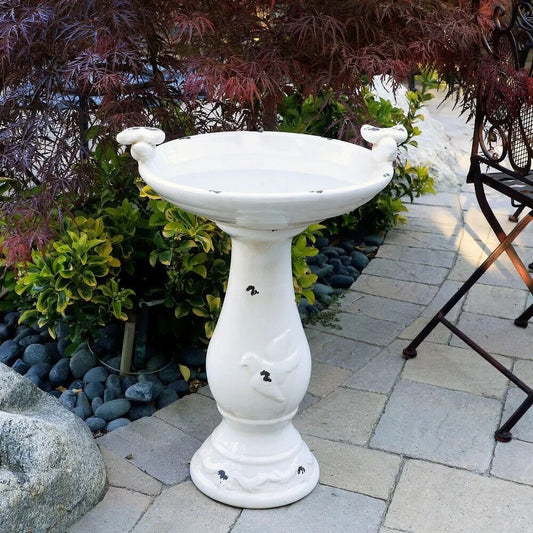 Ceramic Pedestal Birdbath Vintage Yard Art Garden Landscape Decor 25in Tall