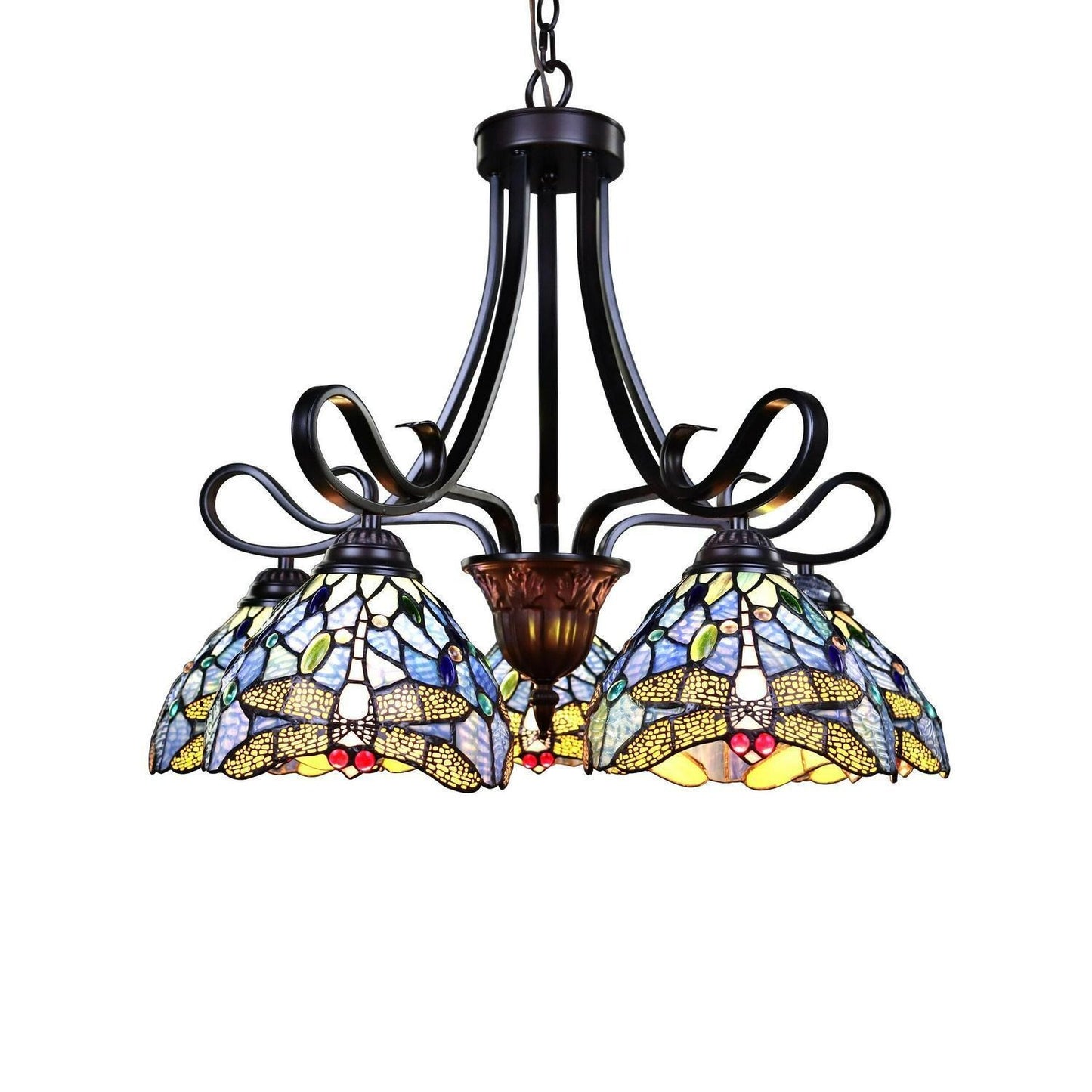 Dragonfly Design Hanging Pendant Ceiling Light White Tiffany Style Stained Glass