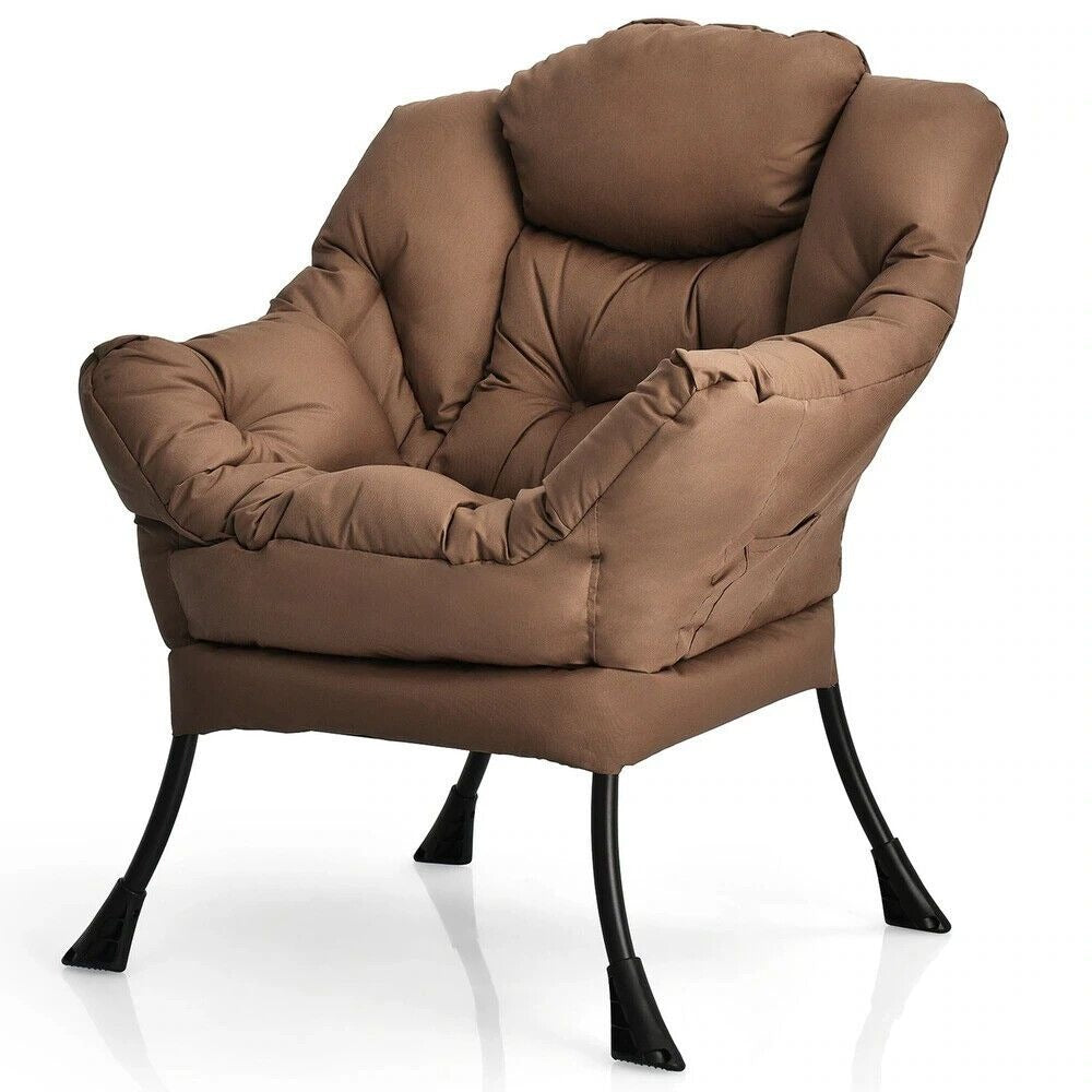 Lazy Lounge Sofa Chair in Brown Finish - Powder Coated Steel Frame and Legs