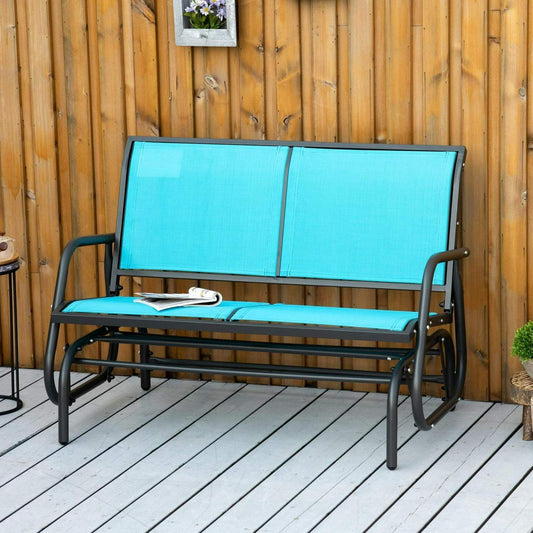 2-Person Glider Rocking Chair Bench For Patio Deck Yard in Seafoam Blue