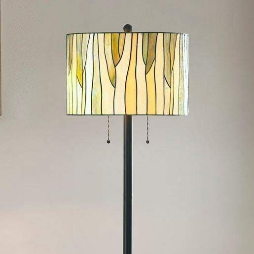 Elegant Green and Creme Tiffany Style Stained Glass Floor Lamp Drum Shade