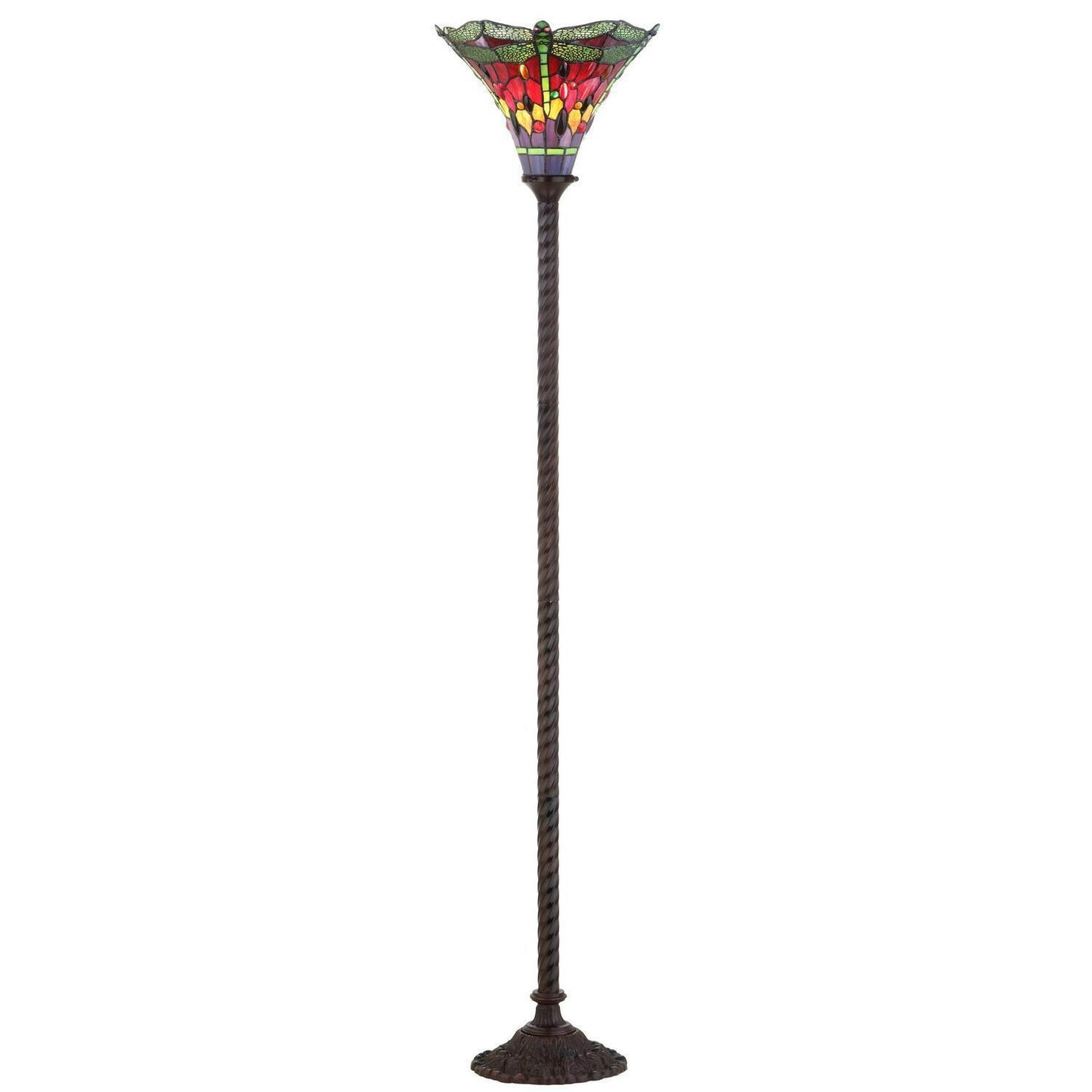 Tiffany Style Multicolr Stained Glass Traditional Dragonfly Torchiere Floor Lamp