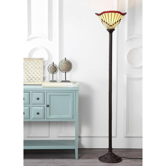 Ornate Tiffany Style Stained Glass Torchiere LED Floor Lamp 70.5in