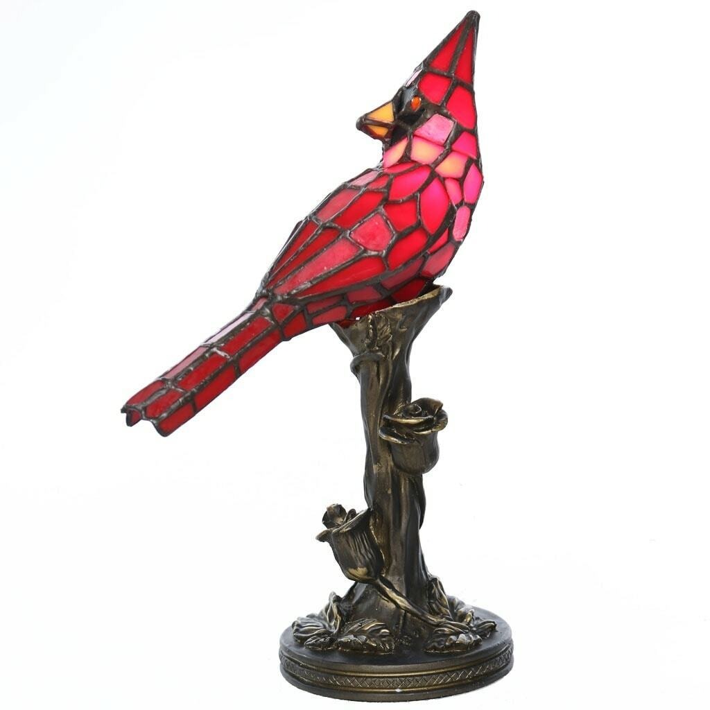 Red Stained Glass 13 inch Tall Cardinal Accent Table Lamp