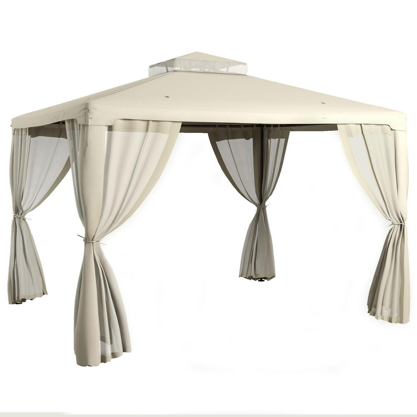 Cream White Patio Gazebo Tier Canopy, Mesh Walls & Powder-Coated Frame 9.6x11.6