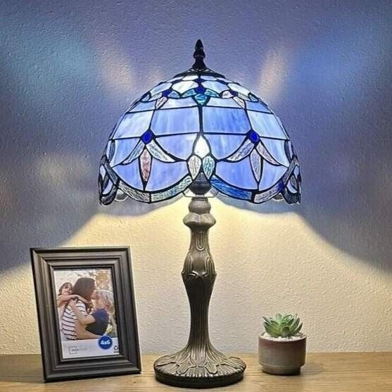 Elegant Lighting Baroque-Inspired Lavender Blue Stained Glass Table Lamp - 19inT