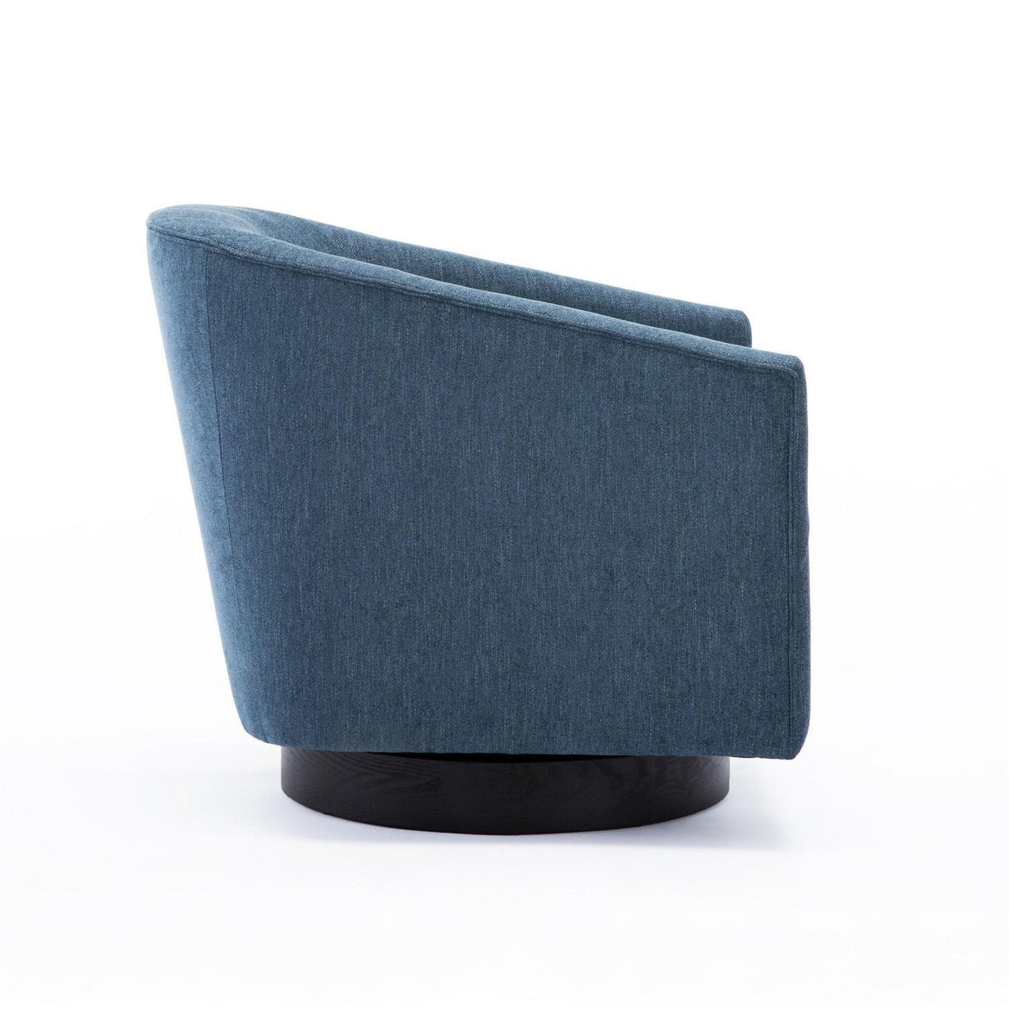 Swivel Accent Armchair with Wood Base and Barrel Back in Blue