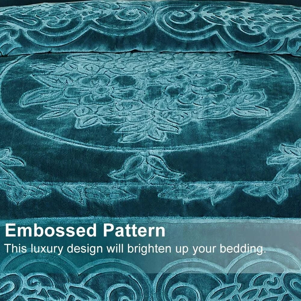 Luxurious Oversized Floral Embossed Bed Blanket/Cover in Teal