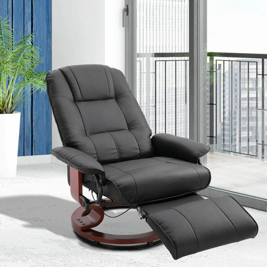 Adjustable Manual Swivel Base Recliner Chair with Extending Footrest in Black