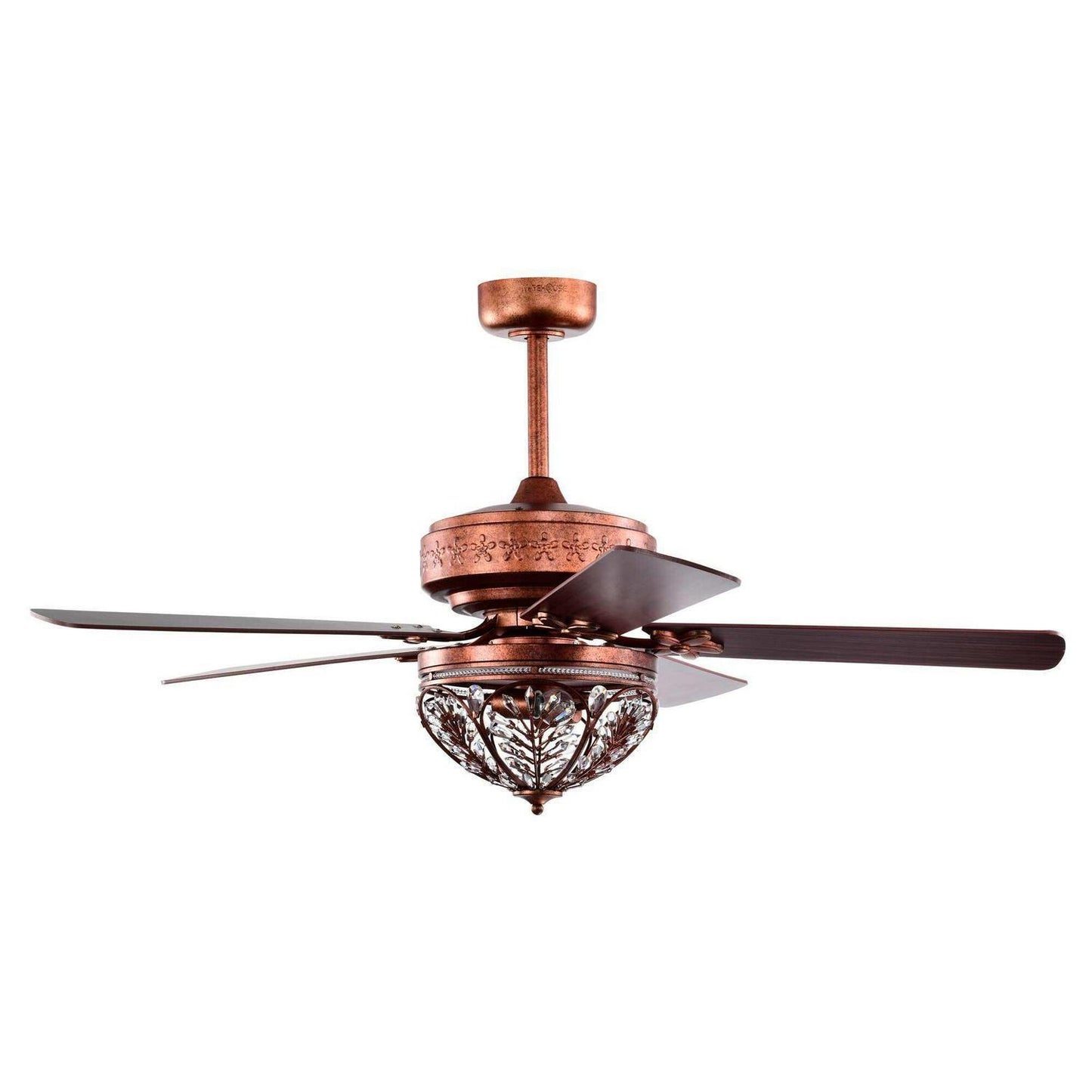 Elegant Remote-Controlled Antique Copper & Crystal Ceiling Fan, 3-Speed 5-Blade