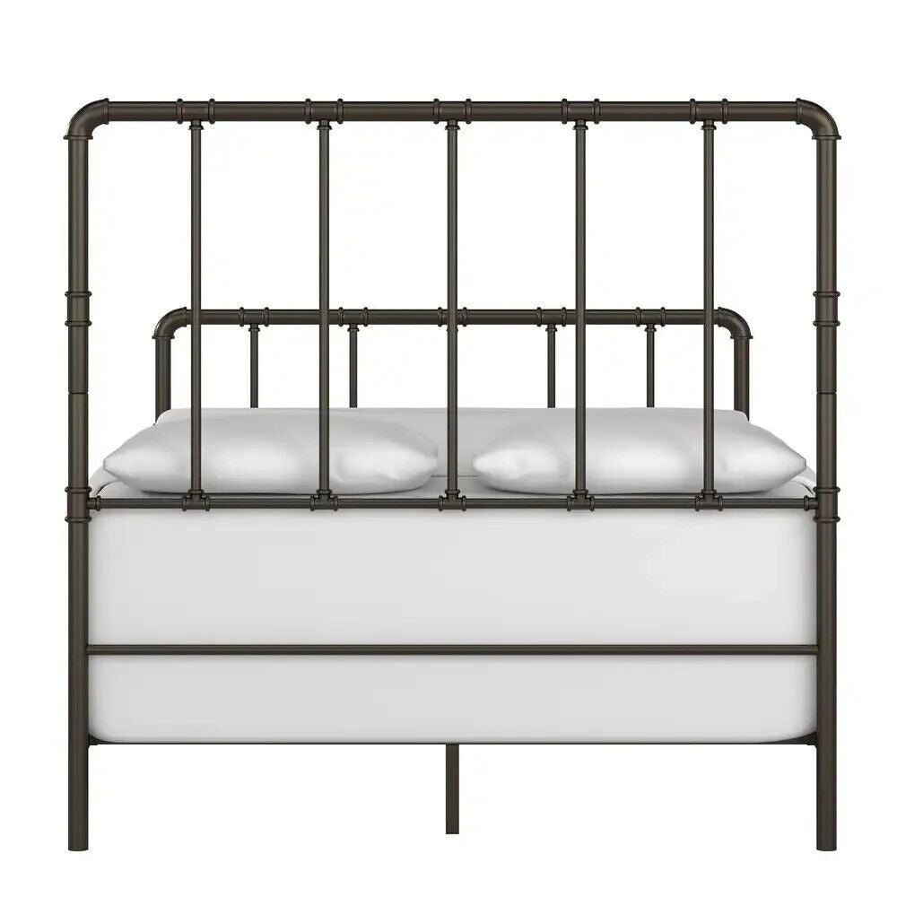 Steampunk Chic: Industrial Lines Iron Metal Bed for a Vintage Revival - Queen Sz