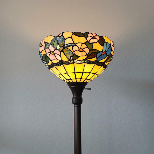 Tiffany Style Floor Torchiere Lamp 70in Stained Glass Floral Reading Accent Lamp