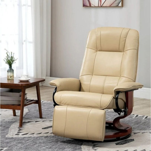 Adjustable Manual Swivel Base Recliner Chair with Extending Footrest in Cream