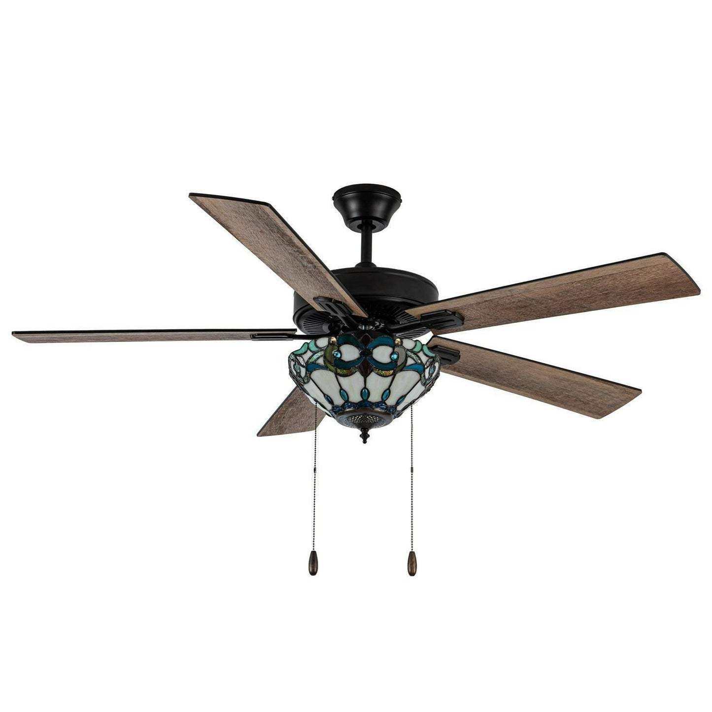 Remote Control Stained Glass Ivory Ceiling Fan 52in 3-Light Oil-Rubbed Bronze