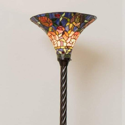 Tiffany Style Rose Floral Stained Glass Traditional Torchiere Floor Lamp