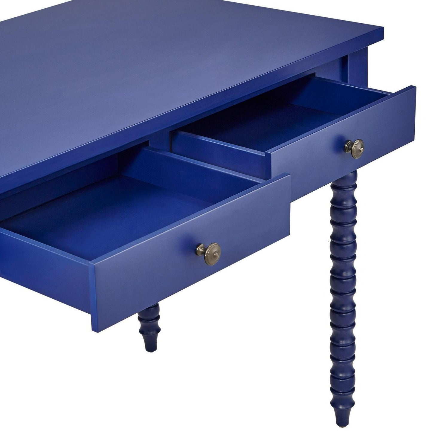 2 Drawer Minimalistic Office Desk Table with Helix Legs in Indigo Blue Finish