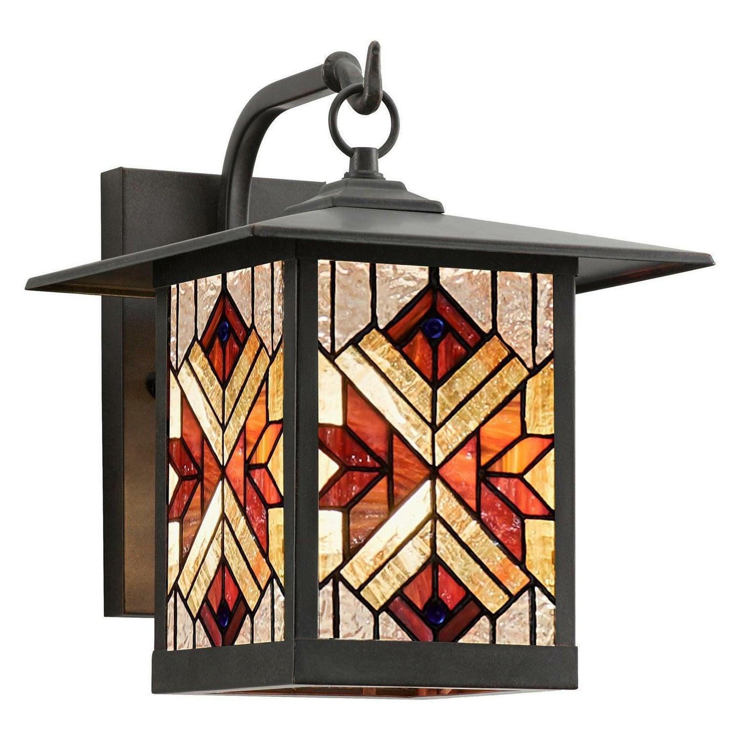 Oil Rubbed Bronze Finish Red Stained Glass 1-Light Outdoor Lantern Wall Sconce