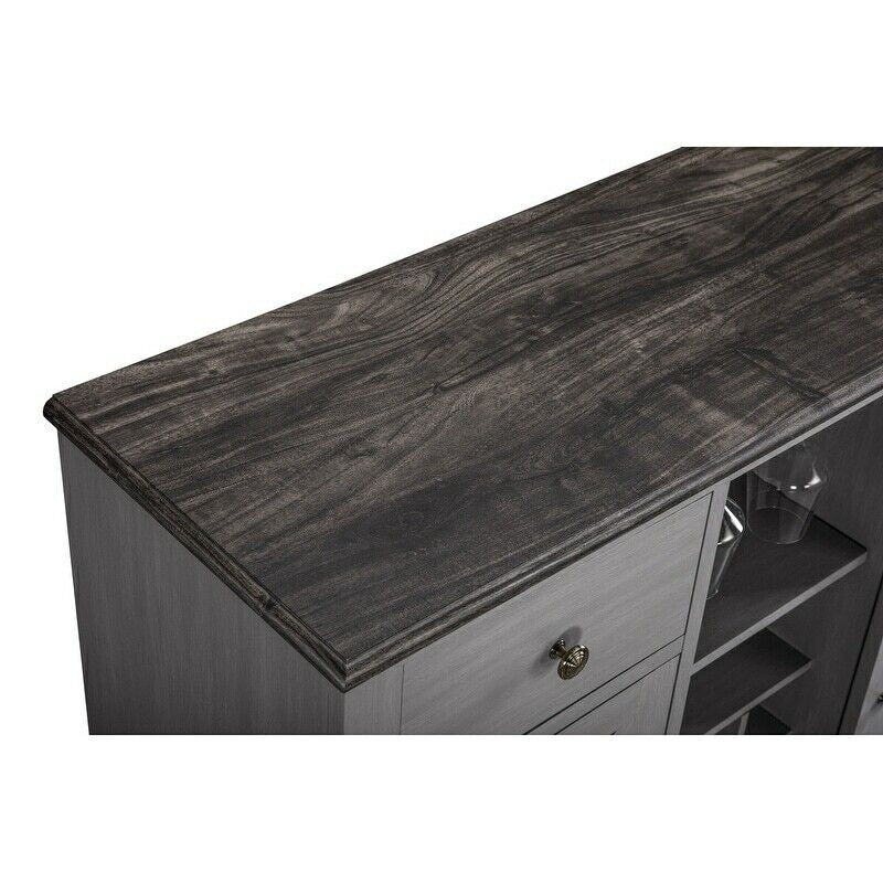 Buffet Sideboard Cabinet Credenza With Built-in Wine Rack Bar in Grey Finish