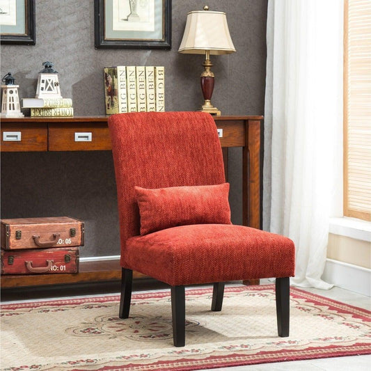 Red Chenille Fabric Accent Chair w/Matching Pillow - Livingroom, Bedroom