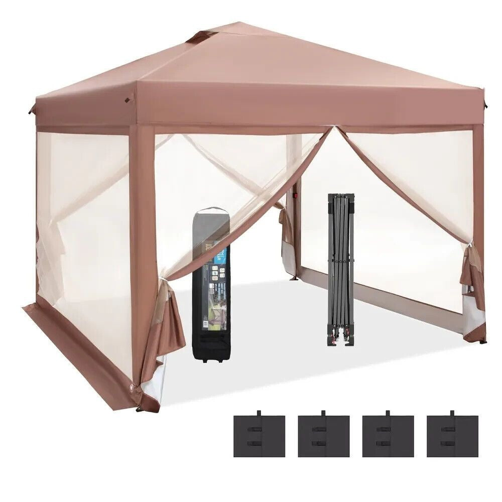 10x10ft Pop-Up Adjustable Canopy Gazebo with Netting, Vented Top w/ Wheeled Bag