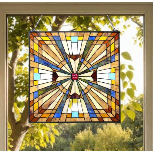 Tiffany Style Mission Stained Glass Window Suncatcher Muticolor Art Deco 24x24in