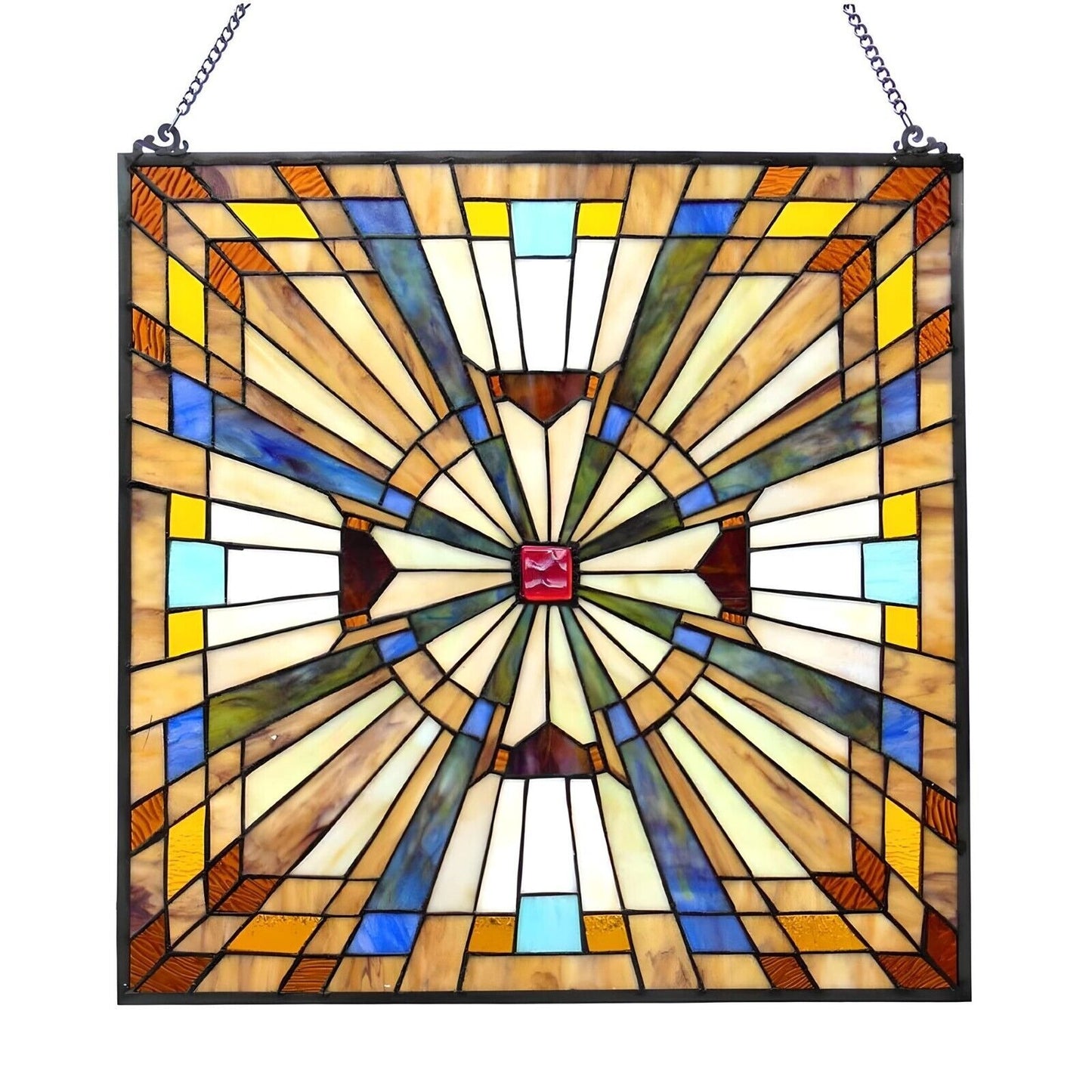 Tiffany Style Mission Stained Glass Window Suncatcher Muticolor Art Deco 24x24in