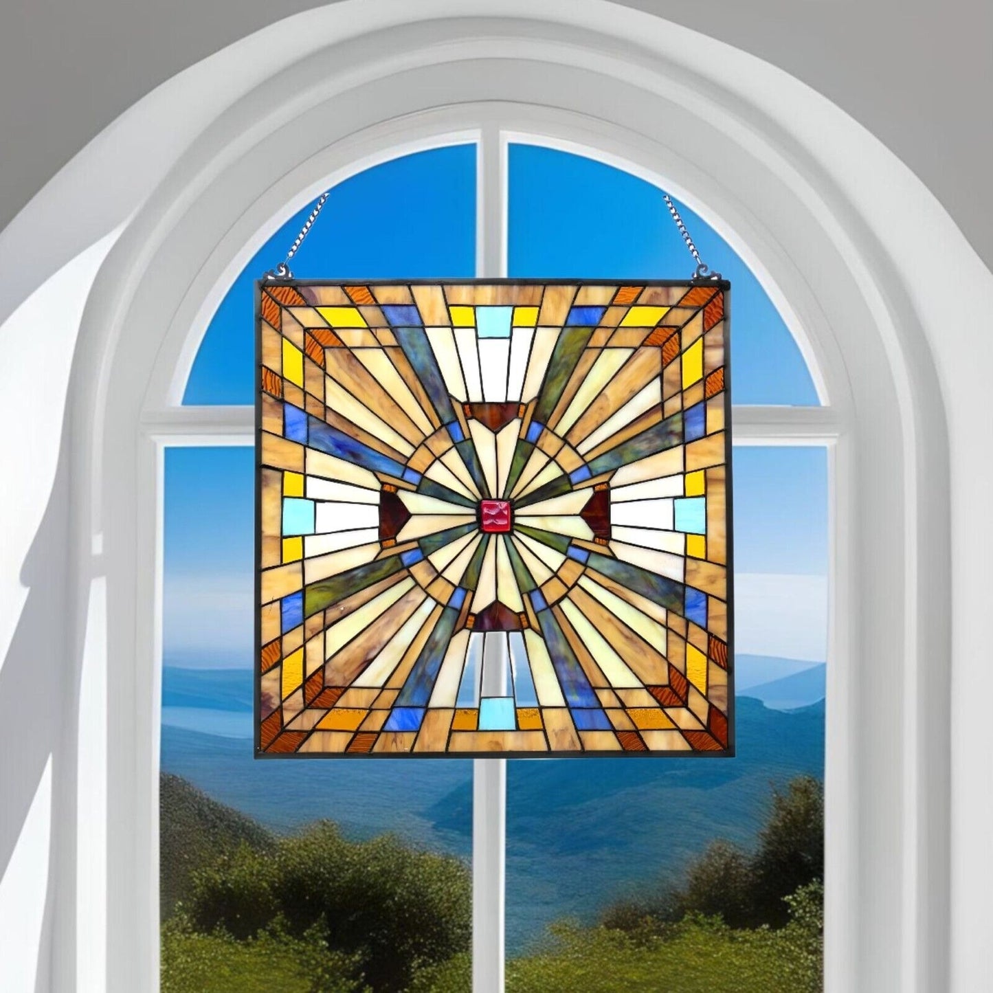 Tiffany Style Mission Stained Glass Window Suncatcher Muticolor Art Deco 24x24in