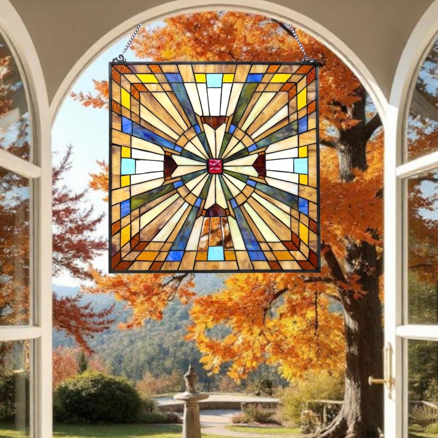 Tiffany Style Mission Stained Glass Window Suncatcher Muticolor Art Deco 24x24in