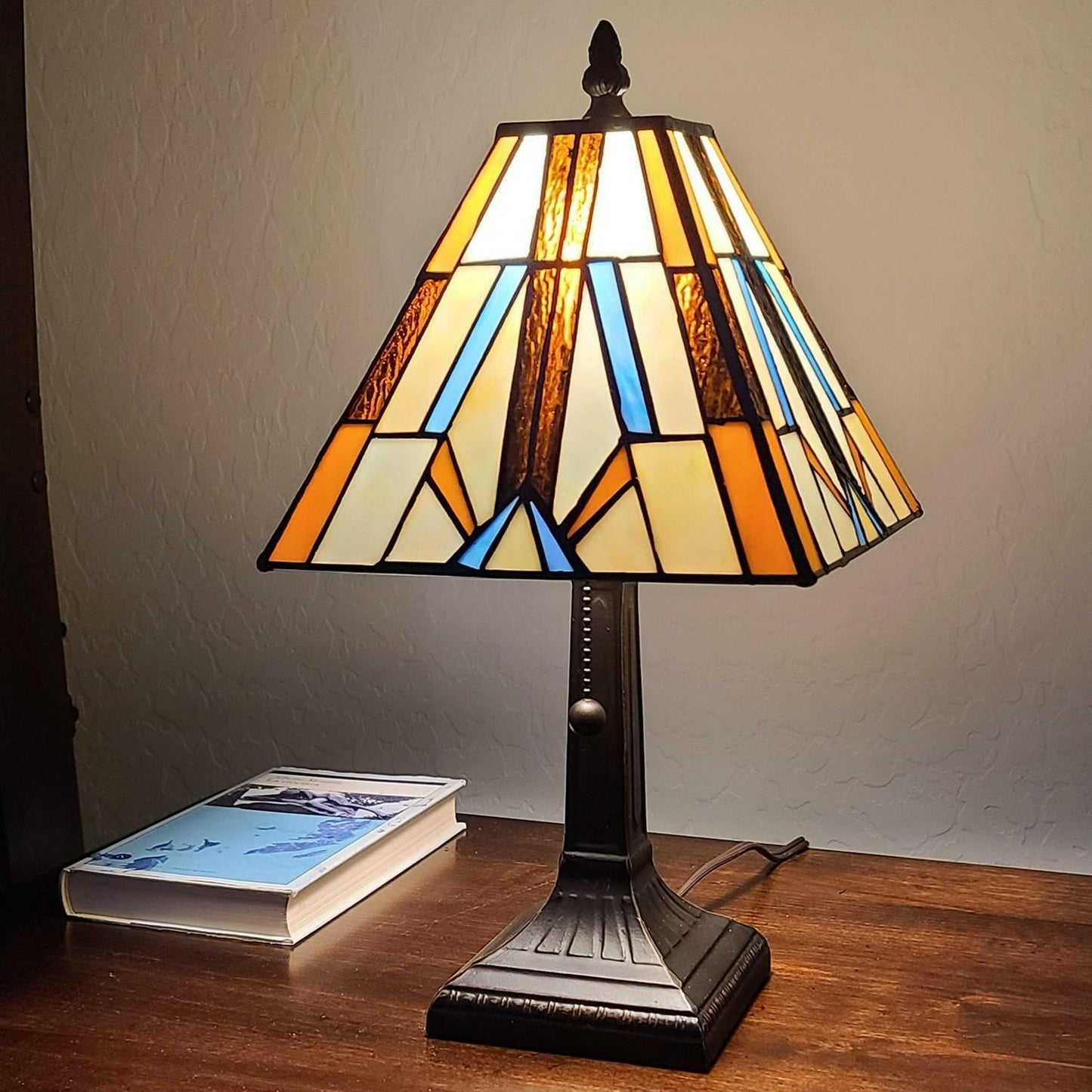 Mini 15in Tiffany Style Mission Stained Glass Table Lamp for Desk Reading Accent