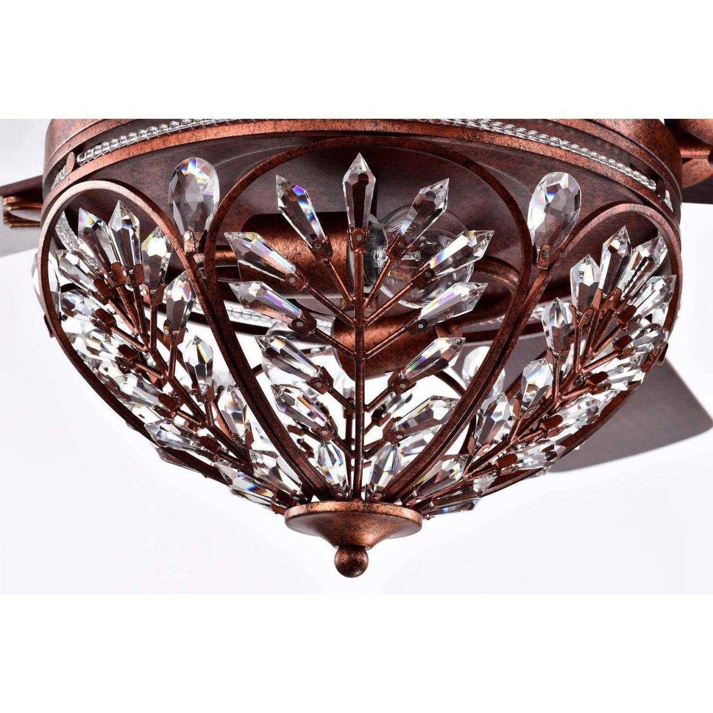 Elegant Remote-Controlled Antique Copper & Crystal Ceiling Fan, 3-Speed 5-Blade