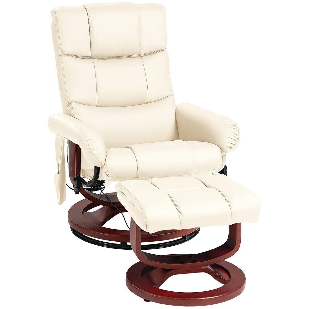 Reclining Lounge Chair Swivel Recliner Sofa Seat Massage and Ottoman in in Cream