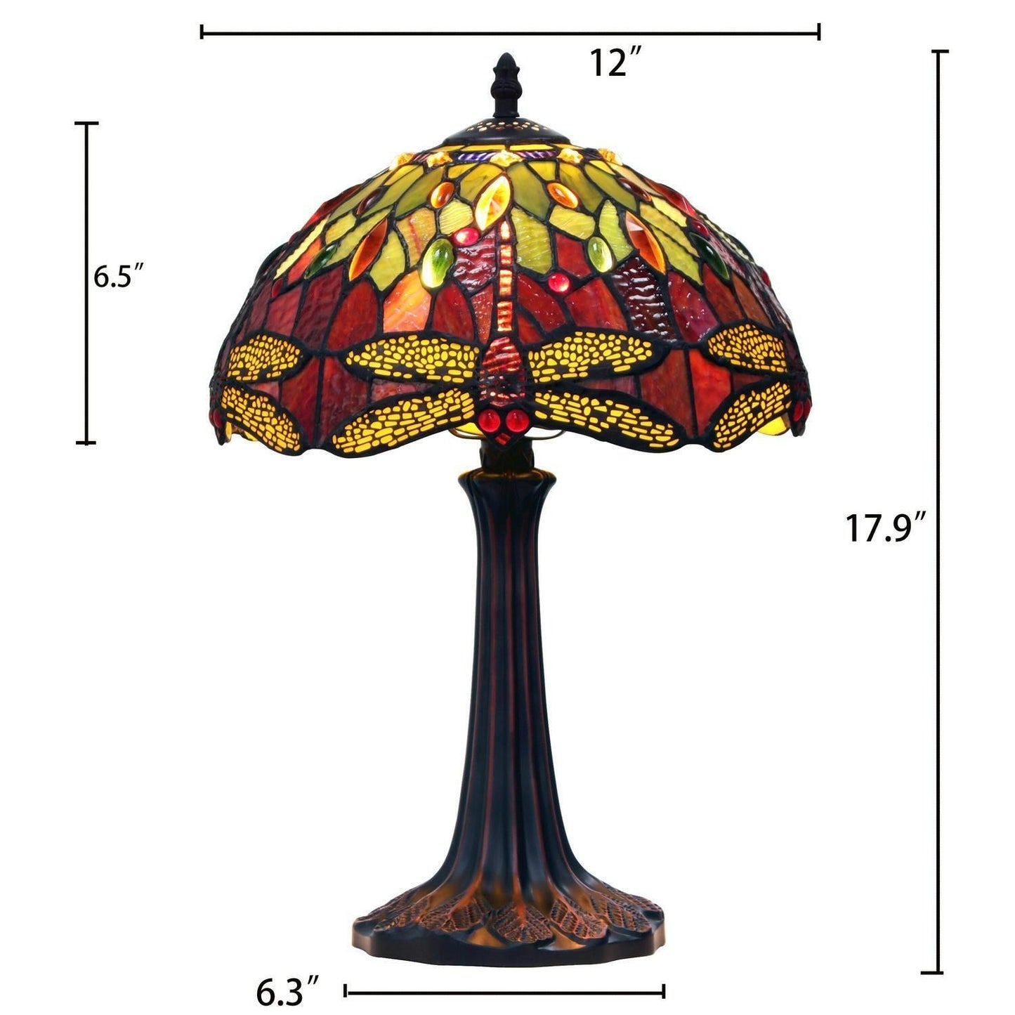 Red 18in Tiffany Style Stained Glass Traditional Dragonfly Table Lamp Nightstand