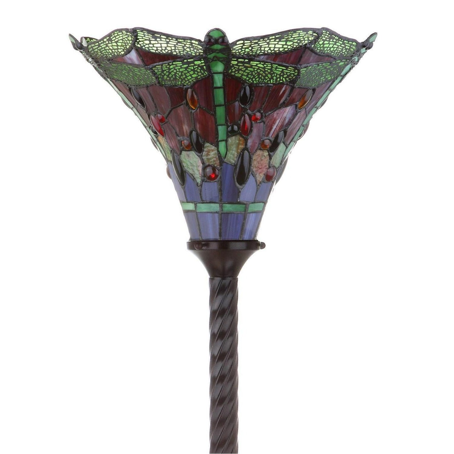 Tiffany Style Multicolr Stained Glass Traditional Dragonfly Torchiere Floor Lamp