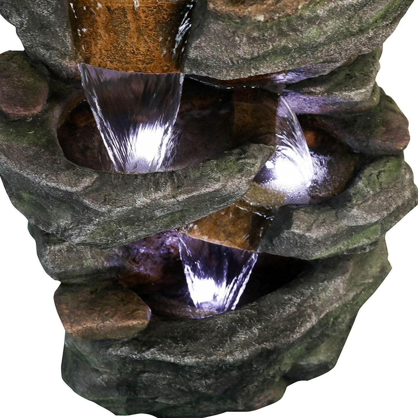 Rock 5-Tier Rock Outdoor Water Fountain: LED Lit, Easy Setup, Durable Polyresin