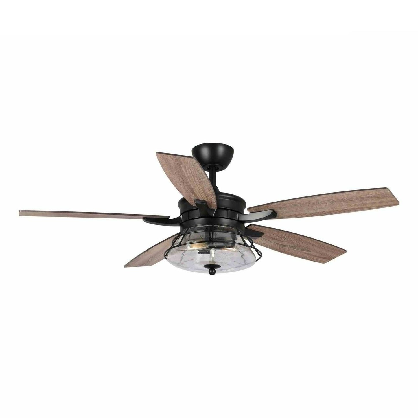 Glass Shade Industrial Style Wooden 5-Blade LED Ceiling Fan - Remote Control