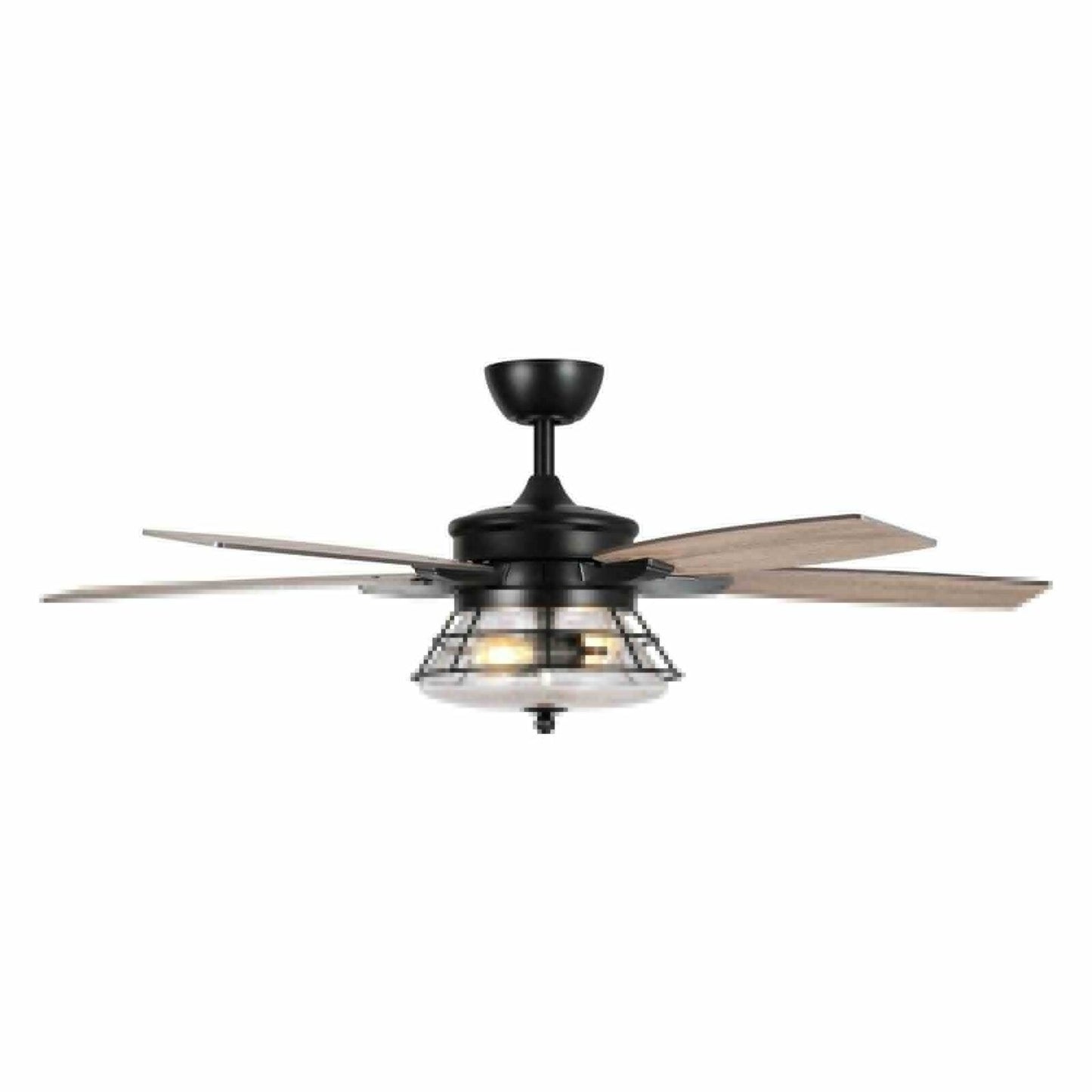 Glass Shade Industrial Style Wooden 5-Blade LED Ceiling Fan - Remote Control